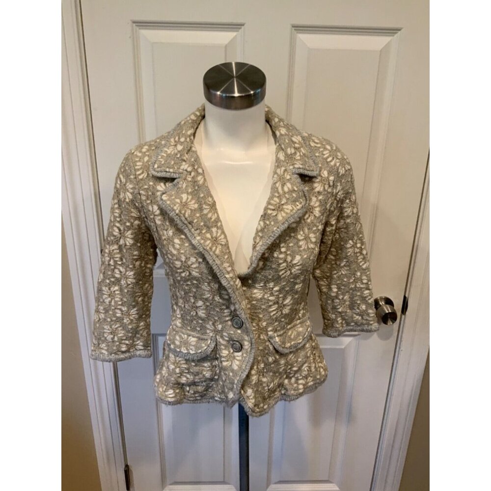 Nick & Mo Gray Knit Blazer W/ Tan & White Floral Lace, Size Medium